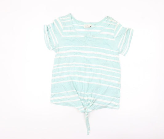 Next Women's Blue Striped Cotton Short Sleeve Tie Hem T-Shirt Size 12