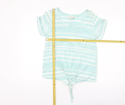 Next Women's Blue Striped Cotton Short Sleeve Tie Hem T-Shirt Size 12