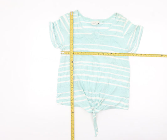 Next Women's Blue Striped Cotton Short Sleeve Tie Hem T-Shirt Size 12