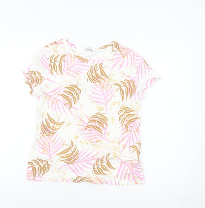 Sweewe Paris Women's White Pink Leaf Print Cotton T-Shirt Size M