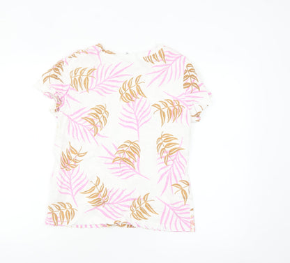 Sweewe Paris Women's White Pink Leaf Print Cotton T-Shirt Size M
