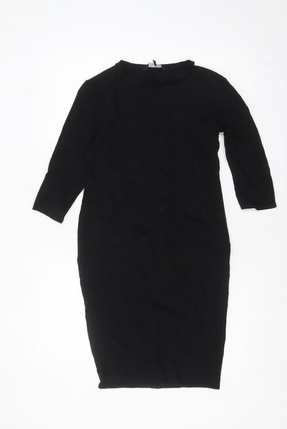 New Look Women’s Black Bodycon Dress Size 12 3/4 Sleeve Knit