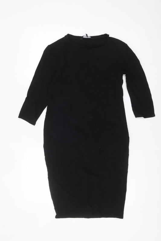 New Look Women’s Black Bodycon Dress Size 12 3/4 Sleeve Knit
