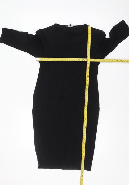 New Look Women’s Black Bodycon Dress Size 12 3/4 Sleeve Knit