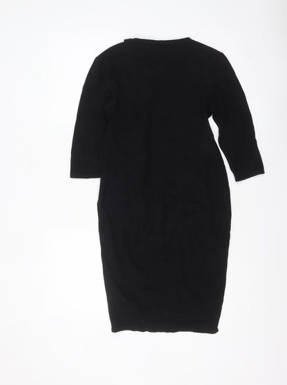 New Look Women’s Black Bodycon Dress Size 12 3/4 Sleeve Knit