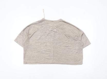 Zara Women Beige Basic Short Sleeve Relaxed Fit T-Shirt Size S