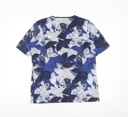 TIGI Womens Blue Floral Leaf Print Short Sleeve T-Shirt Size 14