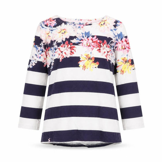 Joules Women’s Multicoloured Striped Floral 3/4 Sleeve Cotton T-Shirt Size 10