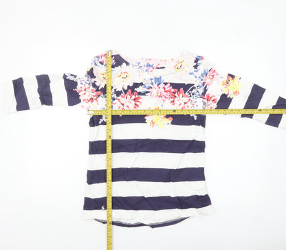 Joules Women’s Multicoloured Striped Floral 3/4 Sleeve Cotton T-Shirt Size 10