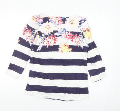 Joules Women’s Multicoloured Striped Floral 3/4 Sleeve Cotton T-Shirt Size 10