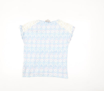 Marks & Spencer Women’s Blue Floral Lace Shoulder Cotton T-Shirt Size 10