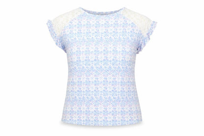 Marks & Spencer Women’s Blue Floral Lace Shoulder Cotton T-Shirt Size 10