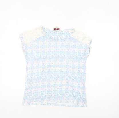 Marks & Spencer Women’s Blue Floral Lace Shoulder Cotton T-Shirt Size 10