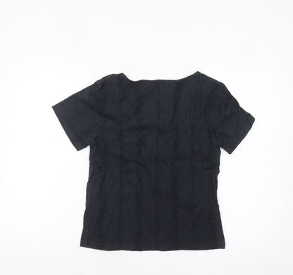 TWO:C Womens Black Embroidered Cotton Short Sleeve Blouse Size 6