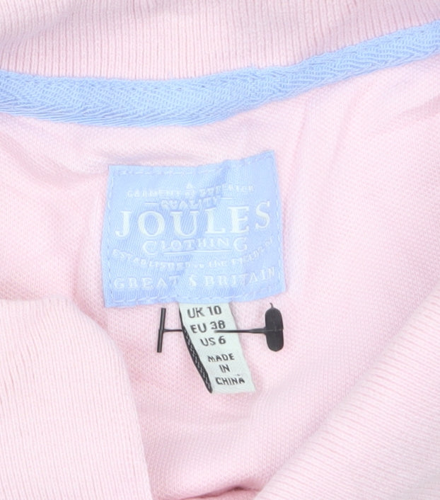 Joules Women's Pink Polo Shirt UK 10 Short Sleeve Cotton Blend