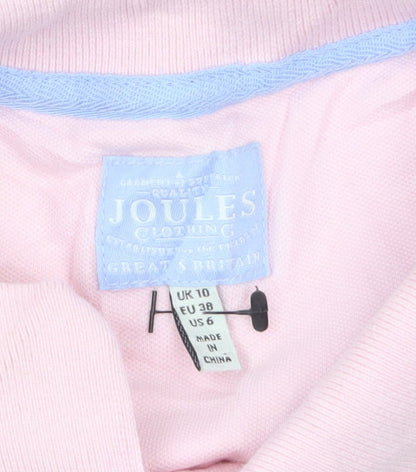 Joules Women's Pink Polo Shirt UK 10 Short Sleeve Cotton Blend