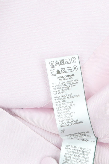 Marks and Spencer Women Pink Linen Blend Short Sleeve Blazer Size 8