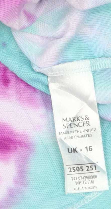 Marks and Spencer Womens Multicoloured Tie-Dye Cotton T-Shirt UK 16