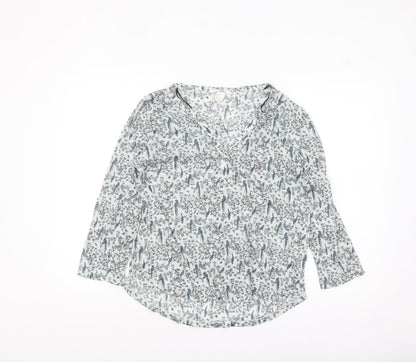 H&M Women's Blue Bird Print V-Neck 3/4 Sleeve Tunic Blouse Size S