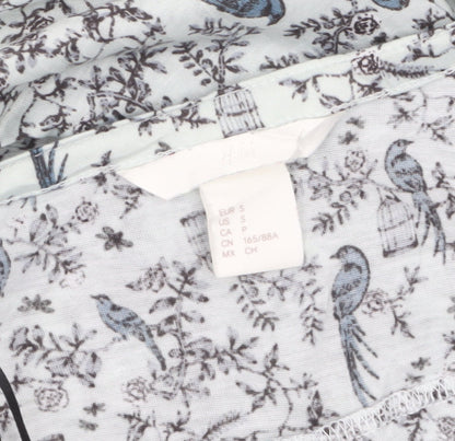 H&M Women's Blue Bird Print V-Neck 3/4 Sleeve Tunic Blouse Size S