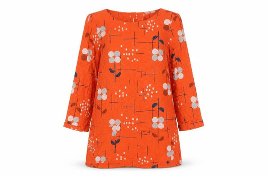 White Stuff Women’s Orange Floral Tunic Blouse UK 8 3/4 Sleeve Cotton