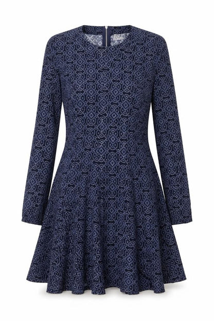 Voulez Vous Women’s Blue Geometric Fit & Flare Dress Size 10