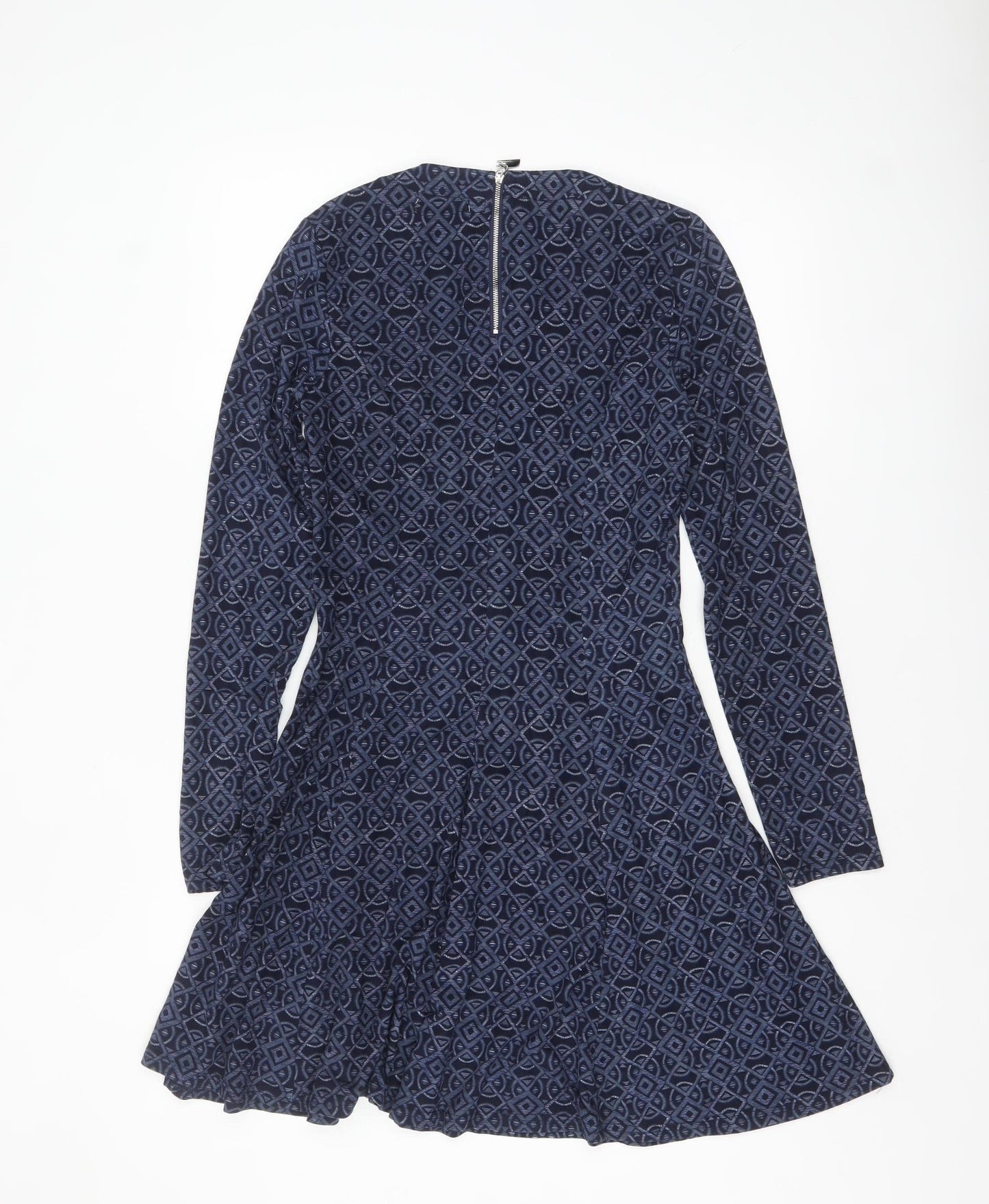 Voulez Vous Women’s Blue Geometric Fit & Flare Dress Size 10