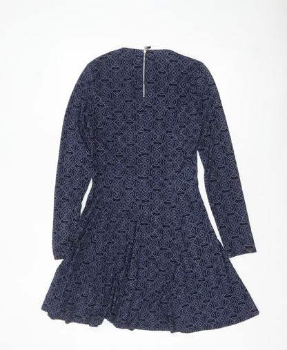 Voulez Vous Women’s Blue Geometric Fit & Flare Dress Size 10