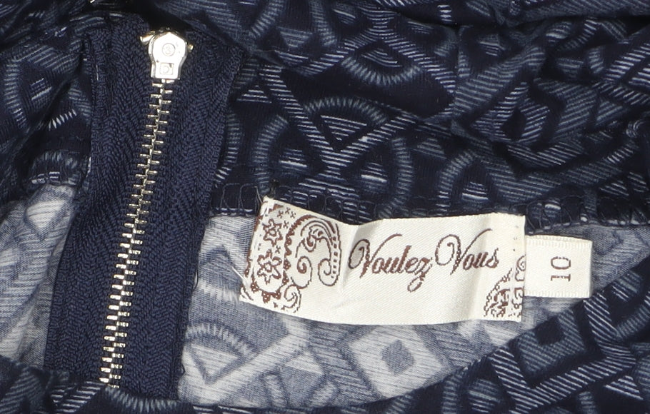 Voulez Vous Women’s Blue Geometric Fit & Flare Dress Size 10