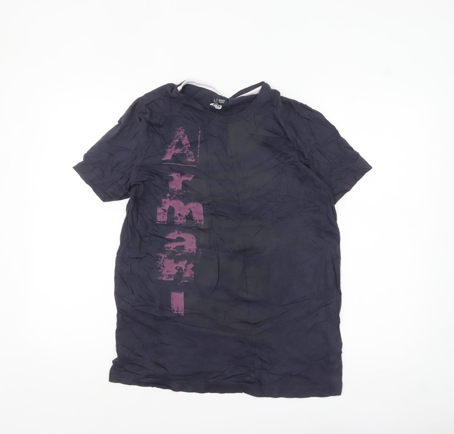 Armani Jeans Men's Navy Short Sleeve Crew Neck Graphic T-Shirt - Size L