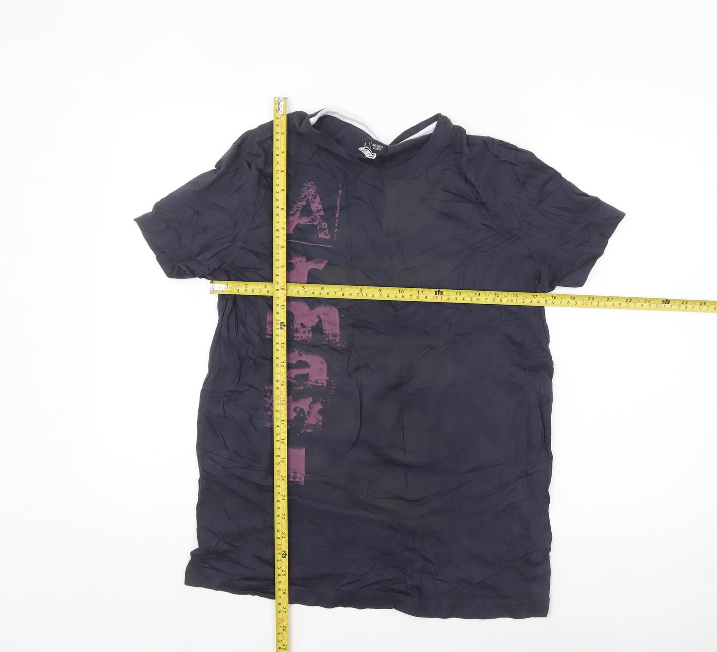Armani Jeans Men's Navy Short Sleeve Crew Neck Graphic T-Shirt - Size L
