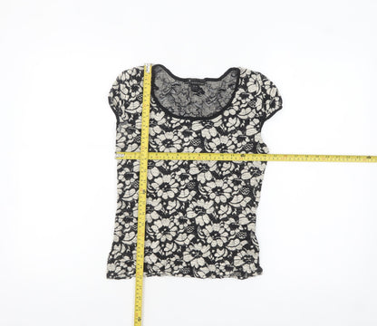 twentyone Women's Black Floral Lace Short Sleeve T-Shirt M