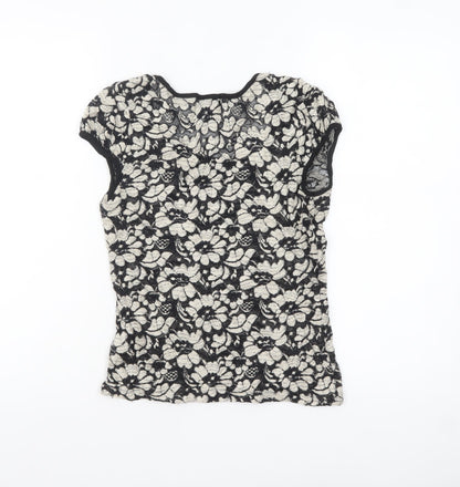 twentyone Women's Black Floral Lace Short Sleeve T-Shirt M