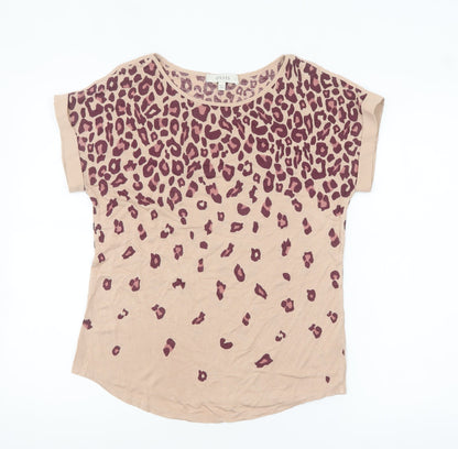 Oasis Womens Beige Animal Print Short Sleeve Viscose T-Shirt Size S