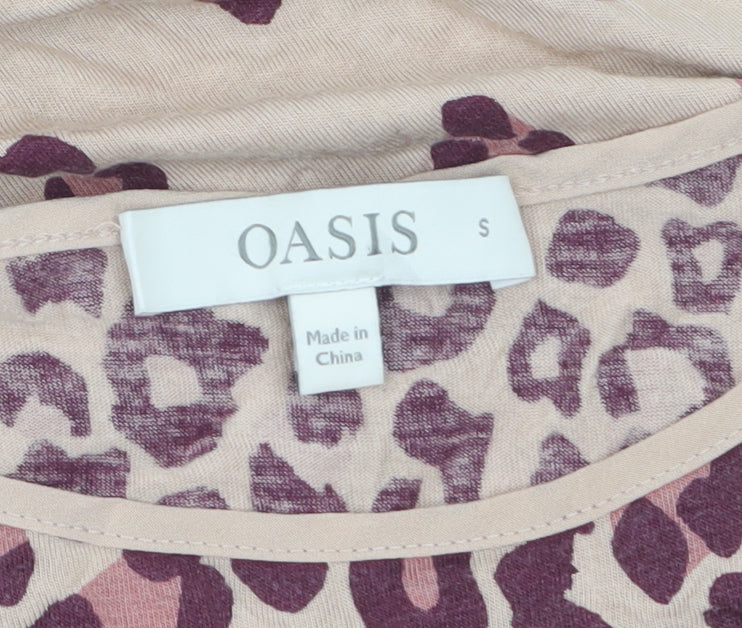 Oasis Womens Beige Animal Print Short Sleeve Viscose T-Shirt Size S