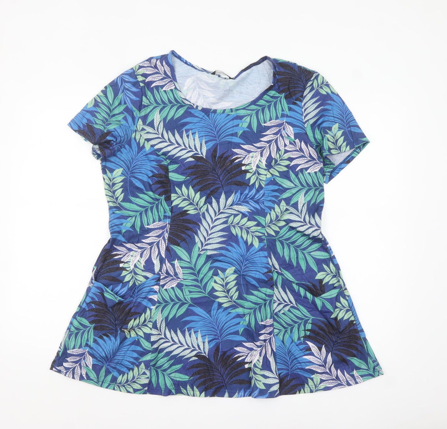 Roman Women’s Blue Tropical Print Short Sleeve Tunic Top Size 14