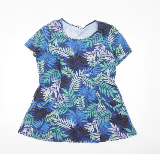 Roman Women’s Blue Tropical Print Short Sleeve Tunic Top Size 14