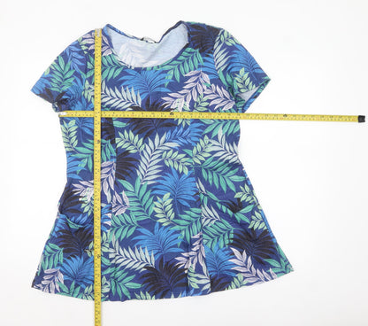 Roman Women’s Blue Tropical Print Short Sleeve Tunic Top Size 14