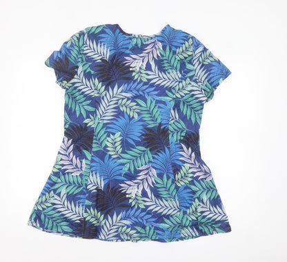 Roman Women’s Blue Tropical Print Short Sleeve Tunic Top Size 14