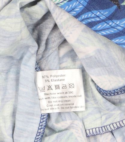 Roman Women’s Blue Tropical Print Short Sleeve Tunic Top Size 14