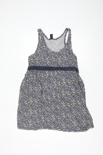H&M Women’s Multicoloured Floral Cotton Lace Trim Tank Dress Size 12