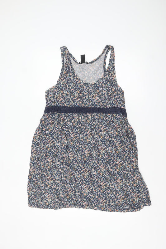 H&M Women’s Multicoloured Floral Cotton Lace Trim Tank Dress Size 12
