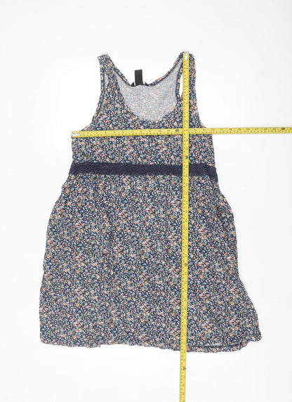 H&M Women’s Multicoloured Floral Cotton Lace Trim Tank Dress Size 12