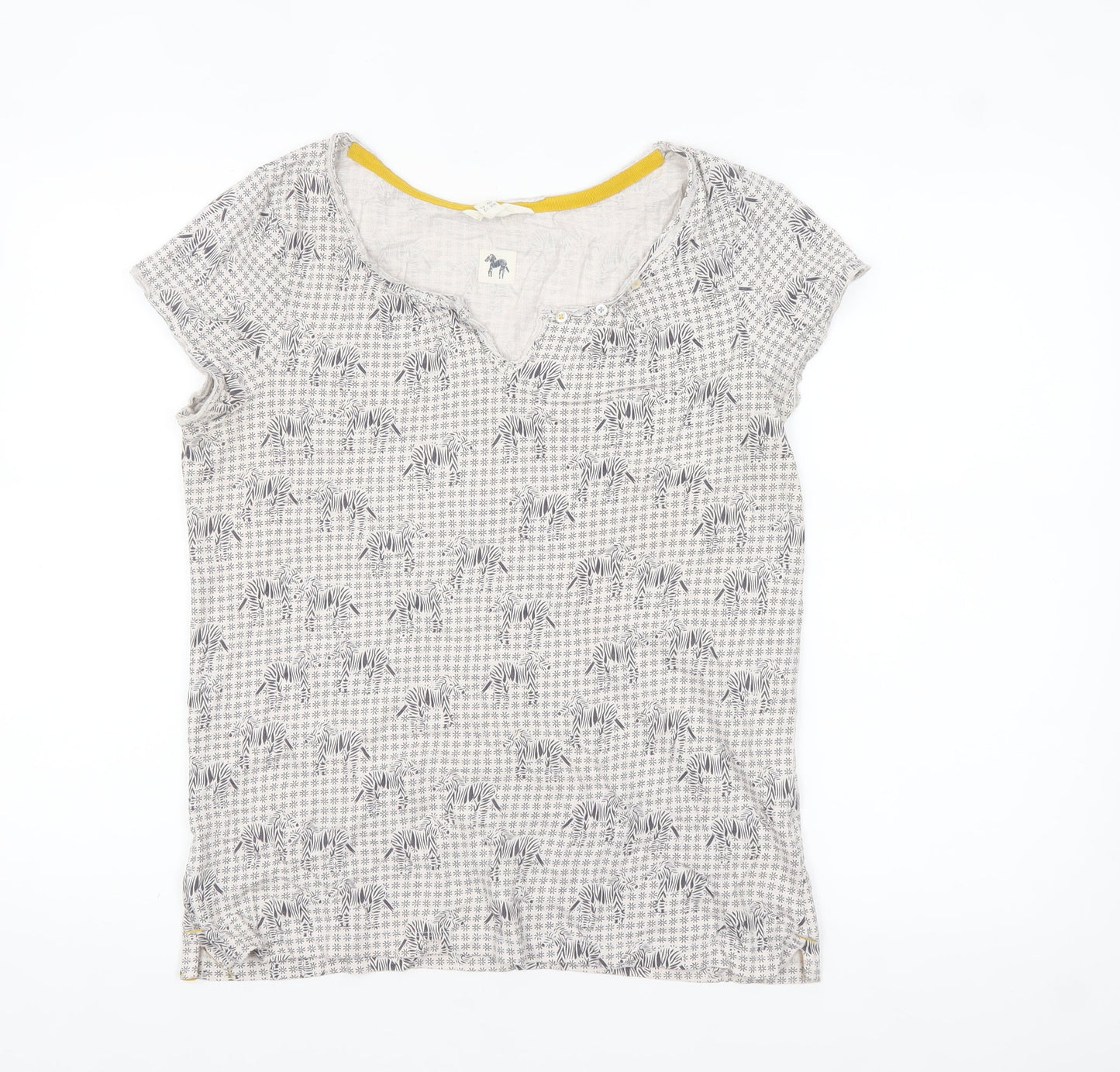 White Stuff Women's White Zebra Print Cotton T-Shirt UK 12