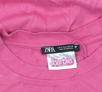 Zara Women Pink Barbie Movie T-Shirt Size S Short Sleeve Cotton