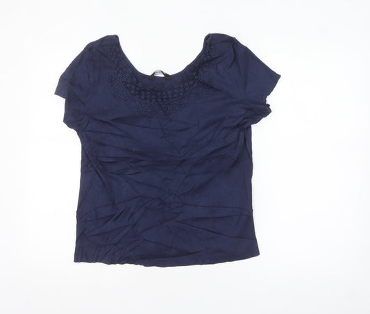 Kaleidoscope Women's Blue Cotton Short Sleeve Scoop Neck Blouse UK 18