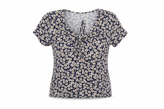 Dorothy Perkins Women's Blue Floral Tie Front Short Sleeve Blouse Size 12