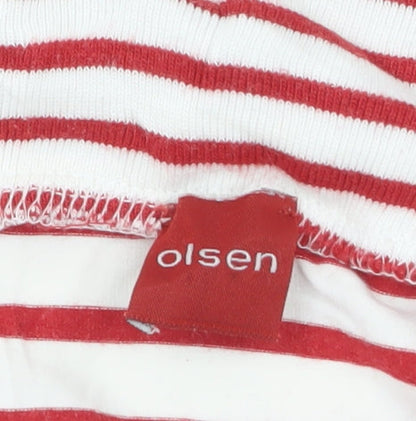 Olsen Womens Red Striped 3/4 Sleeve Boat Neck Cotton Blend Top Size 10