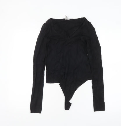 ASOS Women Black Long Sleeve Bodysuit UK 8 V-Neck Viscose Blend