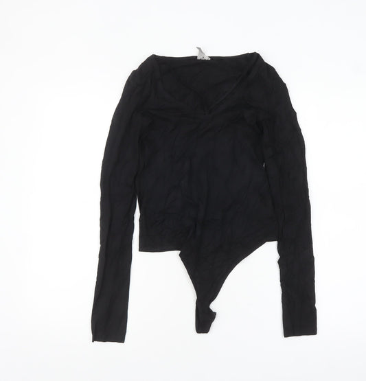 ASOS Women Black Long Sleeve Bodysuit UK 8 V-Neck Viscose Blend